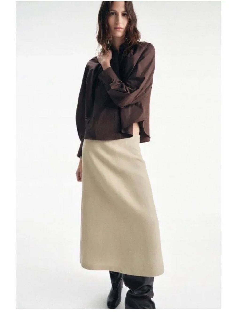 Zara Studio A-Line Midi Wool Skirt